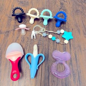 baby teething bundle: ryan and rose pacis, training tooth brush, and more!